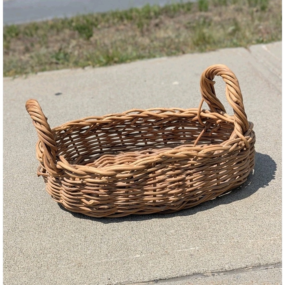 Rustic Farmhouse Wicker Gathering Basket Double Handle Cottagecore 18x12